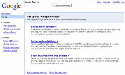 Google Apps Setup Page